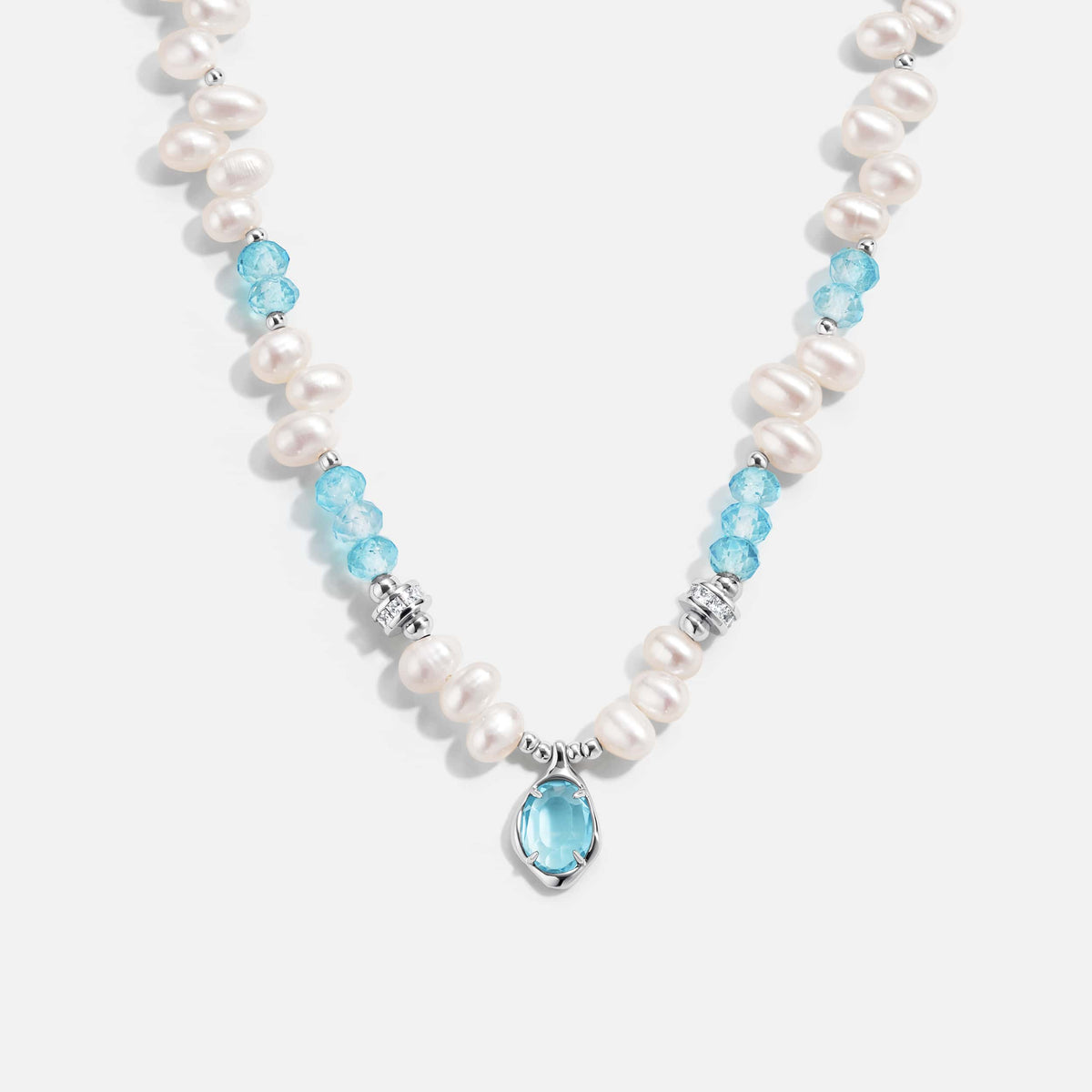 Raw Blue Topaz Pearl Necklace AmberLollipop