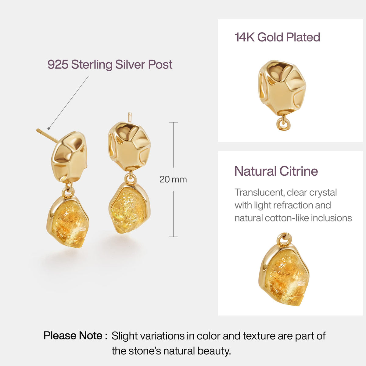 Raw Citrine Earrings AmberLollipop