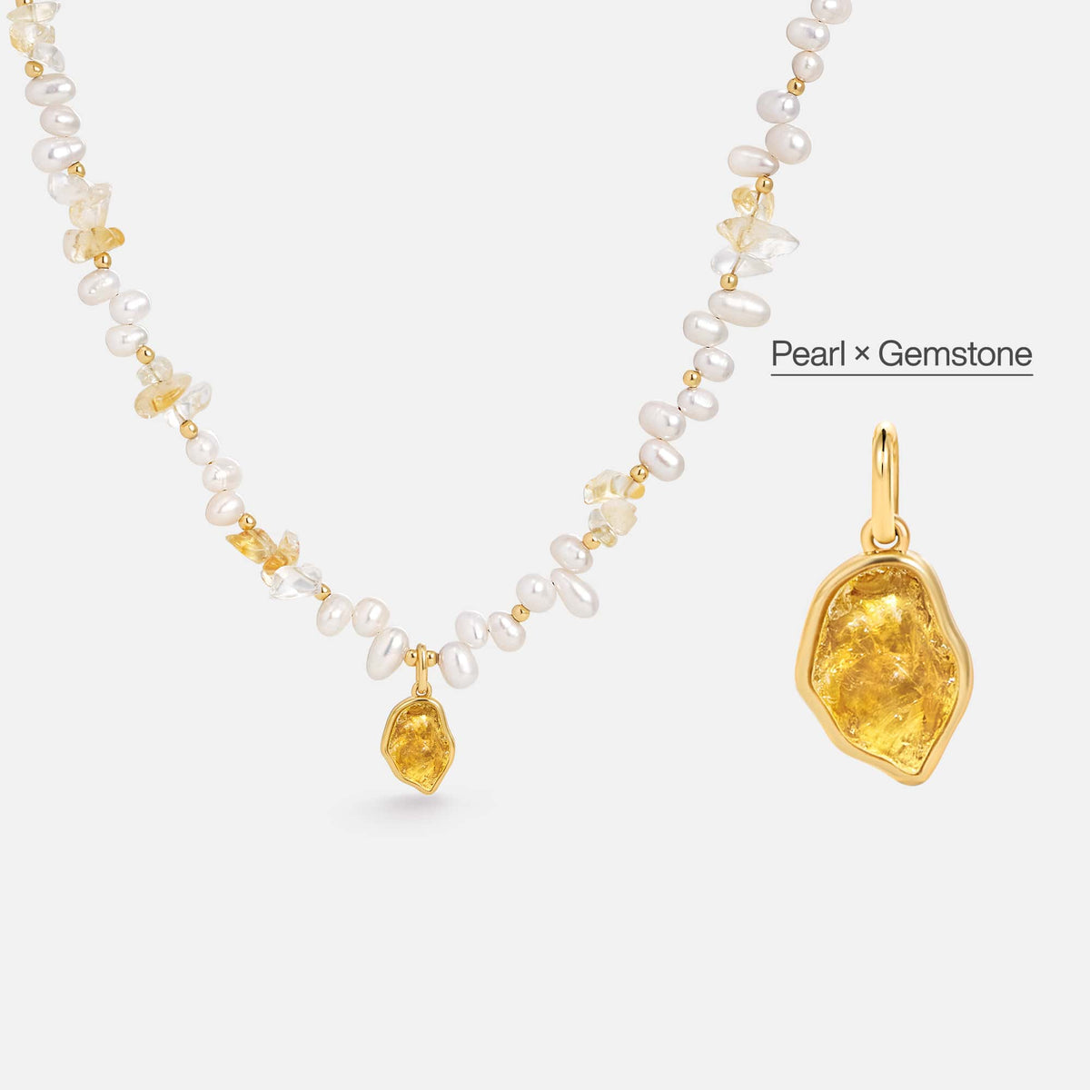 Raw Citrine Pearl Necklace AmberLollipop