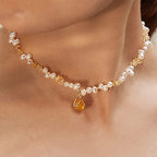 Raw Citrine Pearl Necklace AmberLollipop