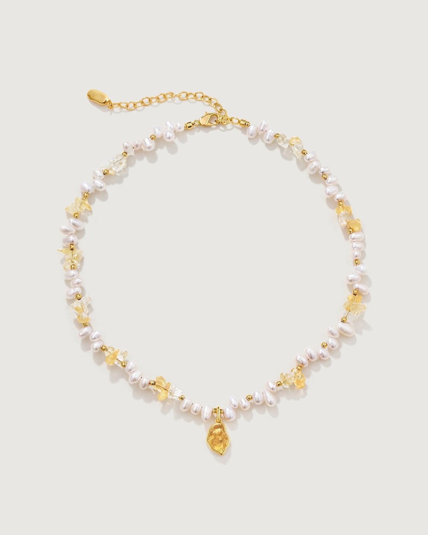 Raw Citrine Pearl Necklace - Amber lollipop