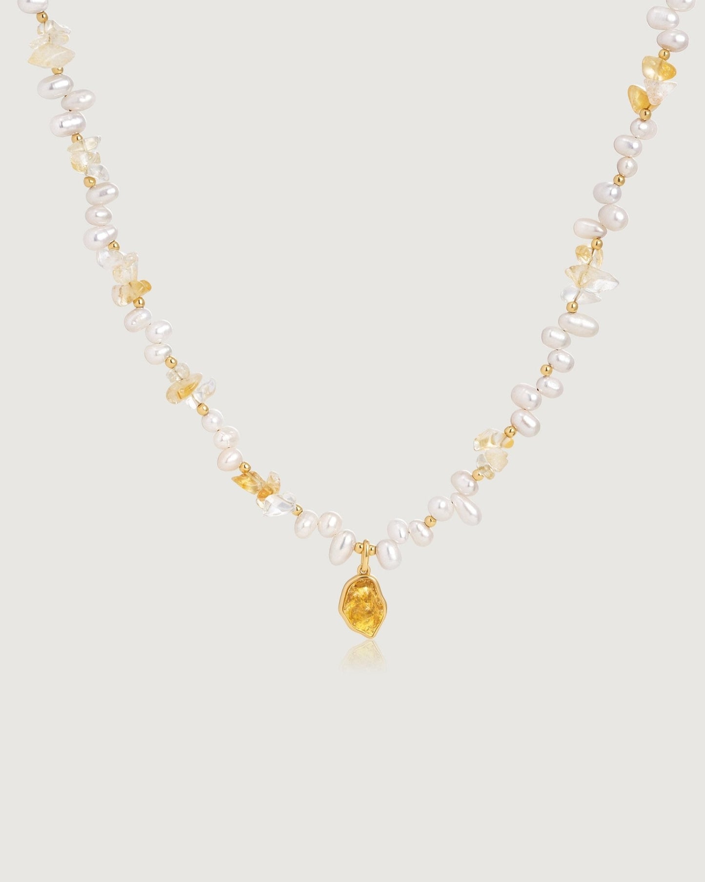 Raw Citrine Pearl Necklace - Amber lollipop