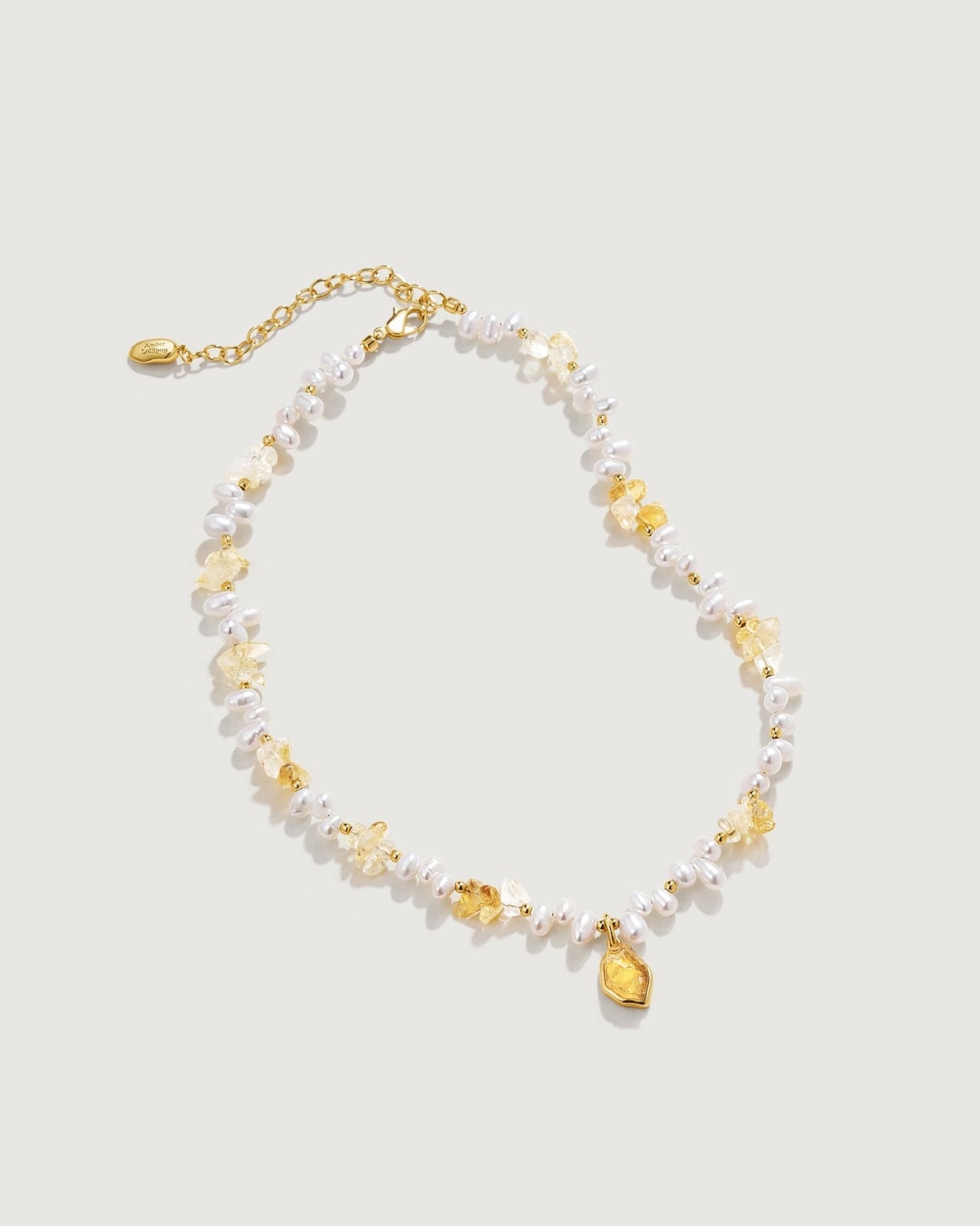 Raw Citrine Pearl Necklace - Amber lollipop