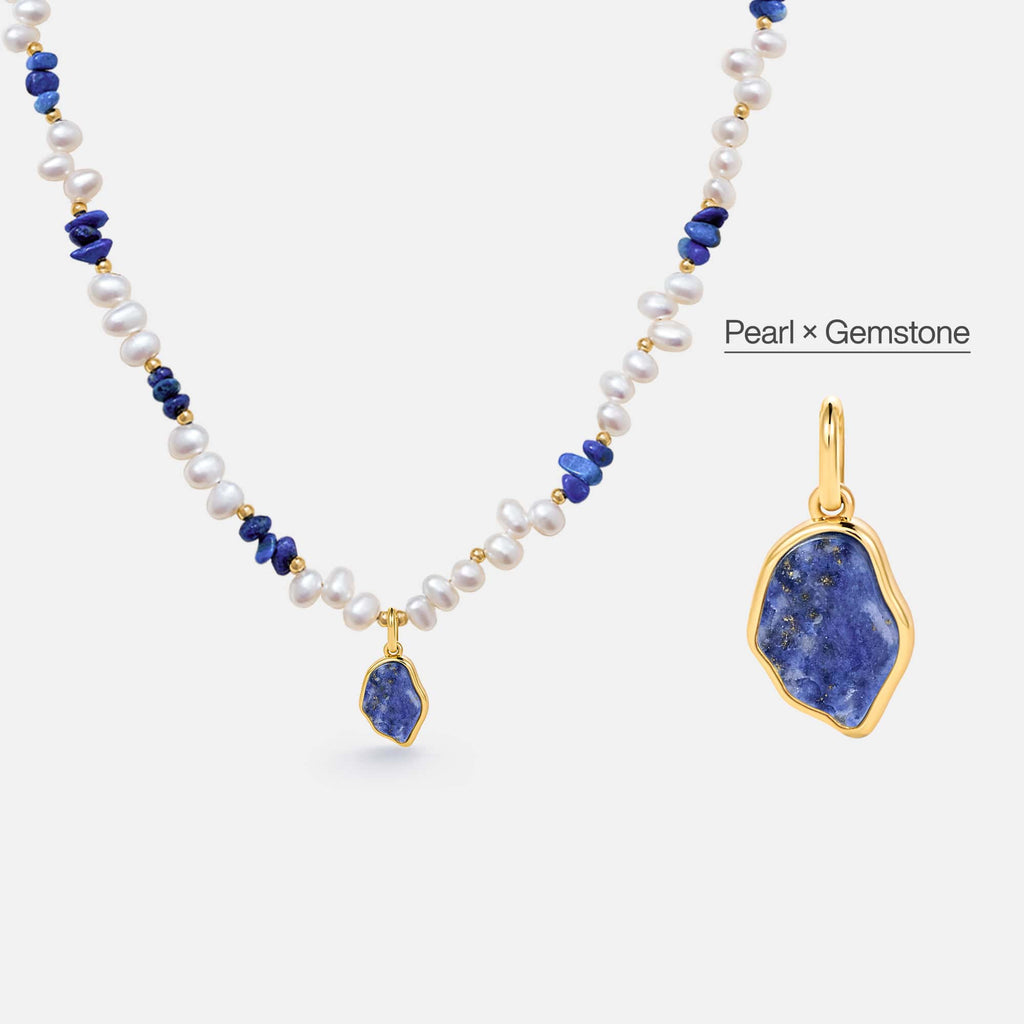 Raw Lapis Lazuli Pearl Necklace AmberLollipop