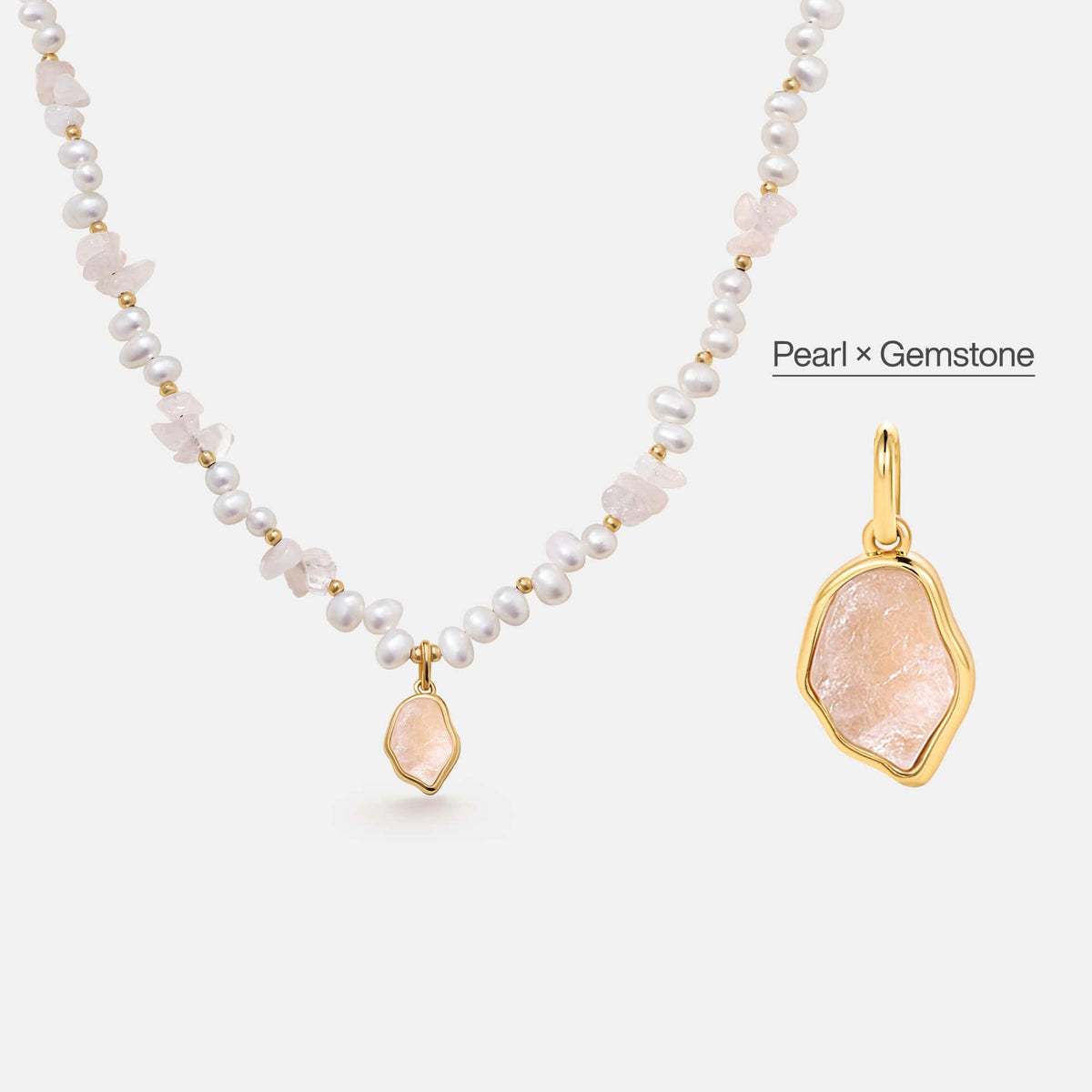Raw Rose Quartz Pearl Necklace AmberLollipop
