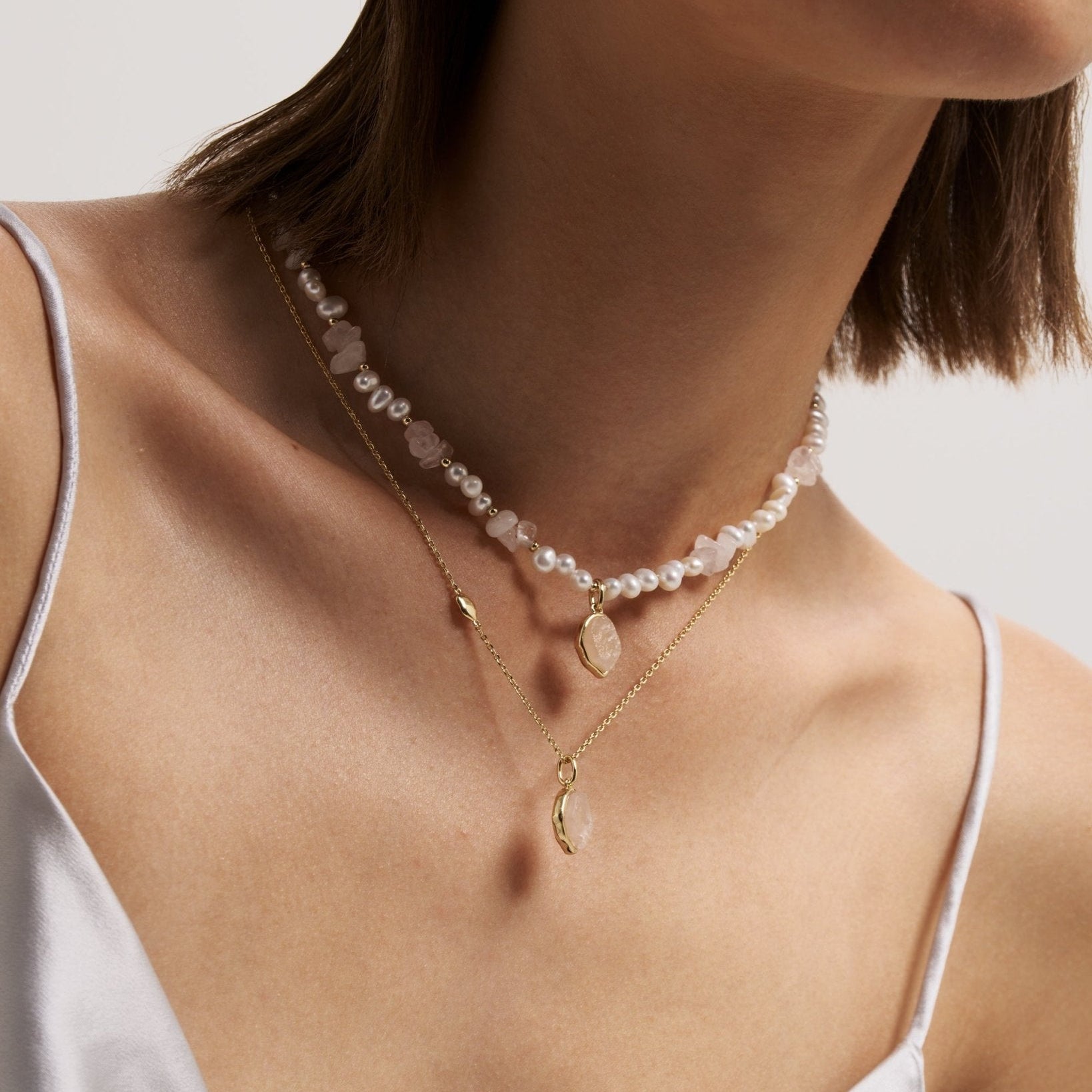 Raw Rose Quartz Pearl Necklace - Amber Lollipop