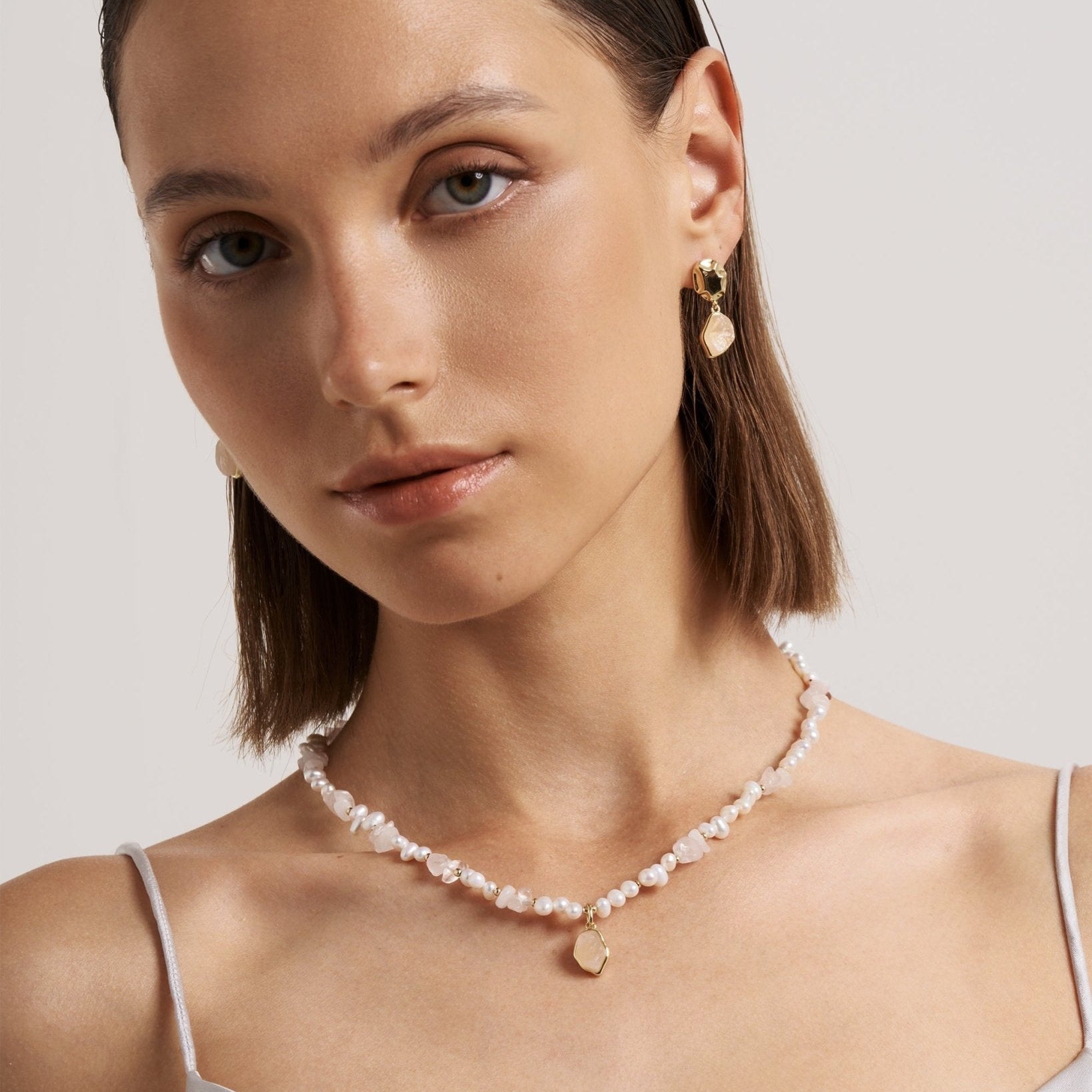 Raw Rose Quartz Pearl Necklace - Amber Lollipop