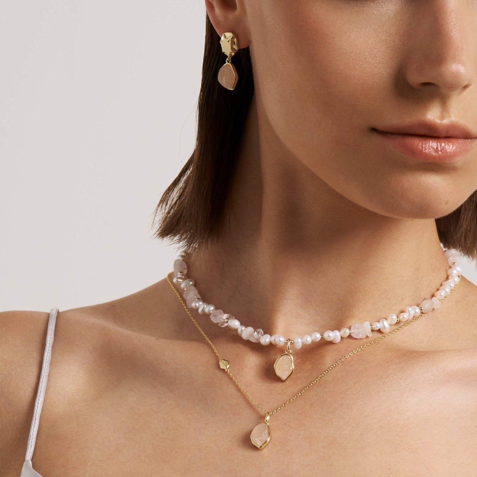 Raw Rose Quartz Pearl Necklace - Amber Lollipop