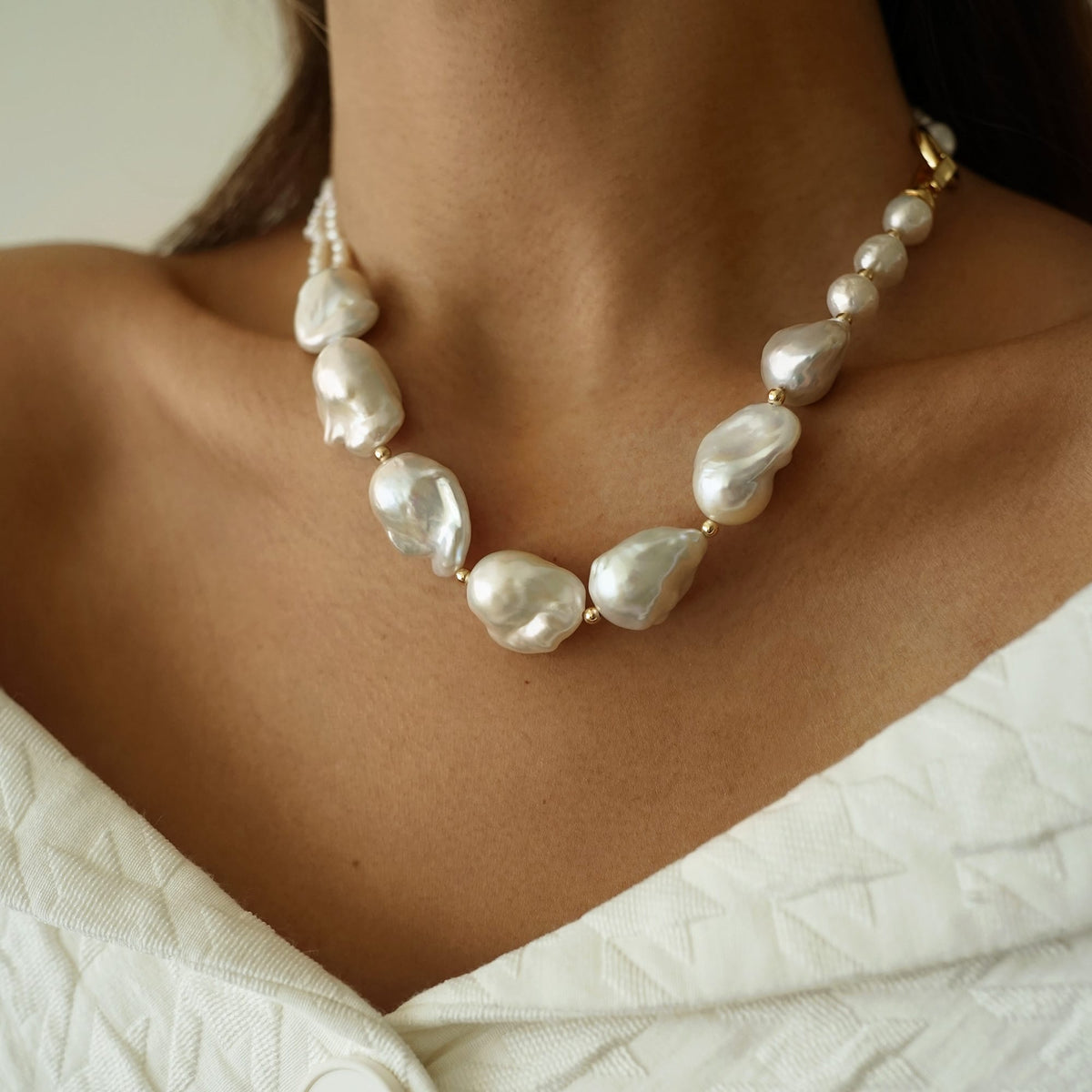 Sea Foam Baroque Pearl Necklace AmberLollipop