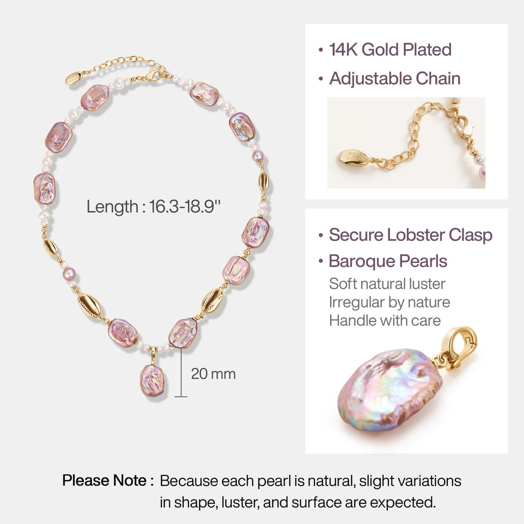 Sea Treasure Baroque Pearl Necklace AmberLollipop