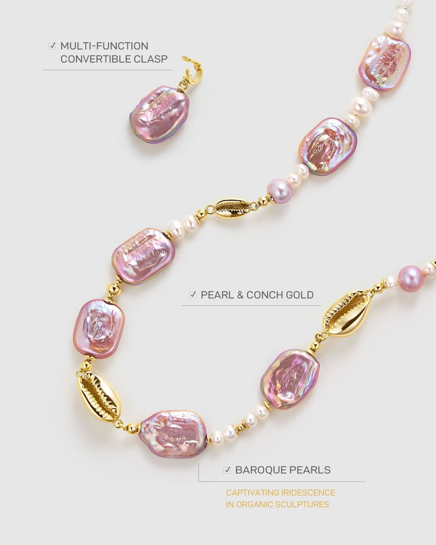 Sea Treasure Baroque Pearl Necklace - Amber lollipop