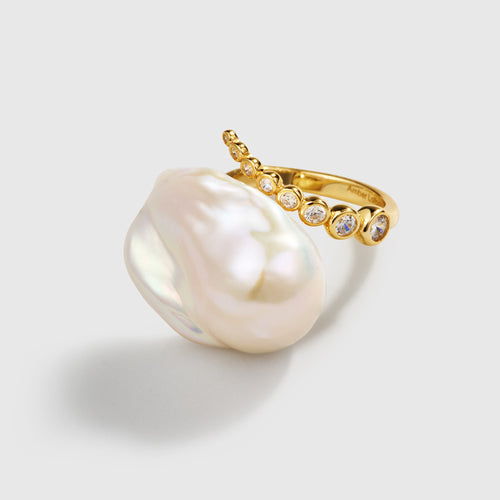 Starlit Splendor Baroque Pearl Ring Unique Shaped - Amber Lollipop