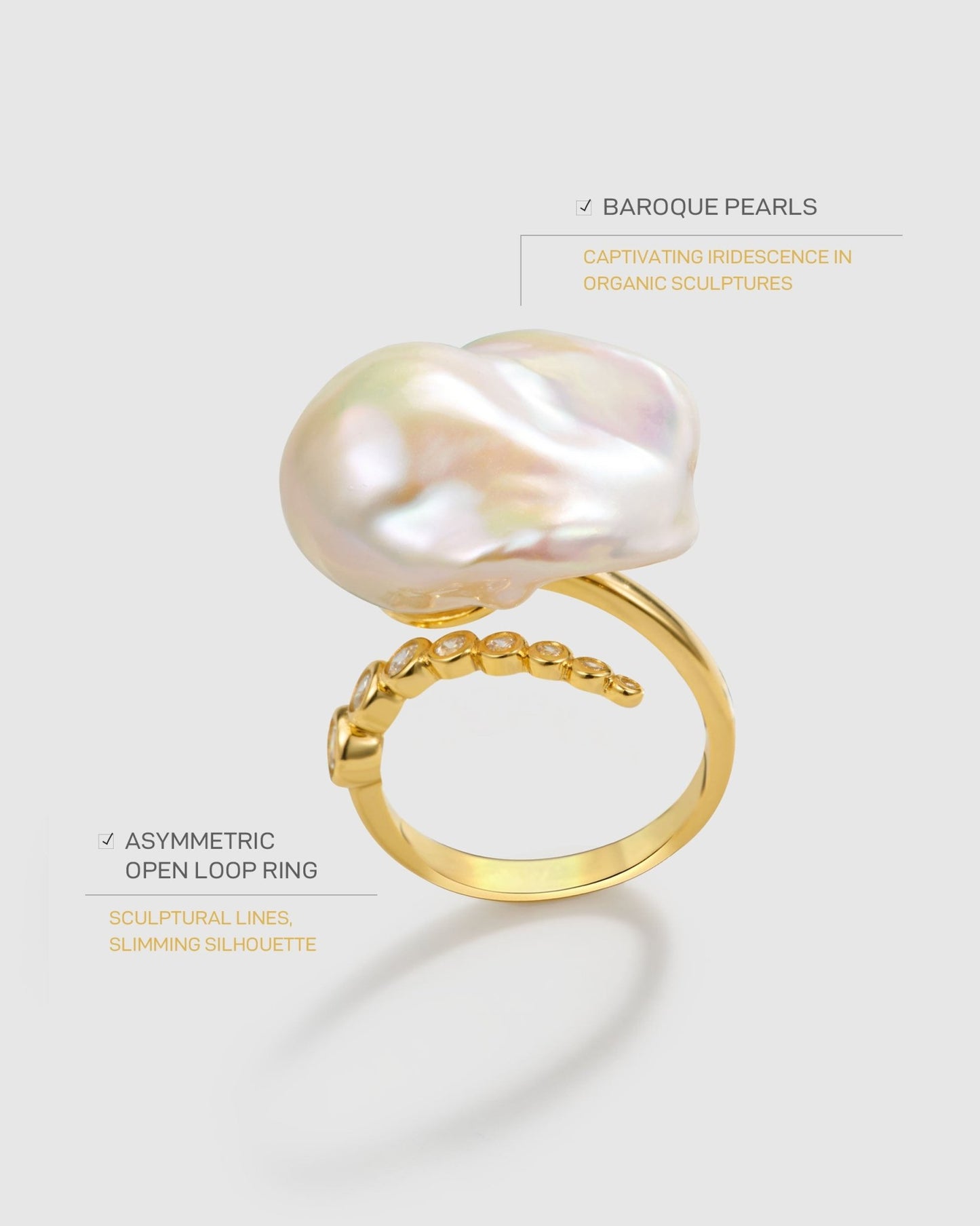 Starlit Splendor Baroque Pearl Ring - Amber lollipop