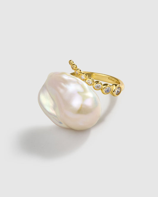 Starlit Splendor Baroque Pearl Ring - Amber lollipop