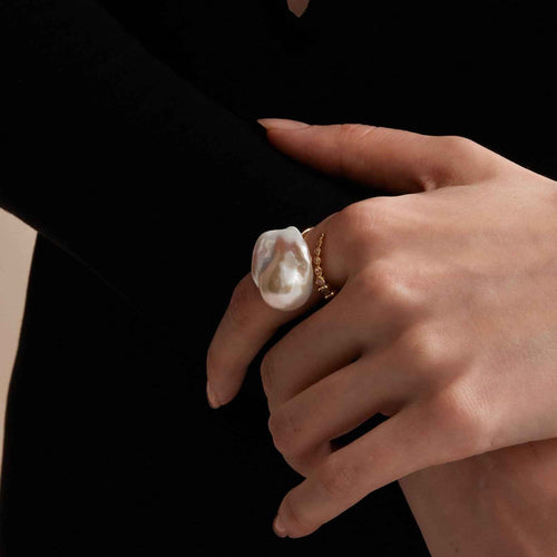 Starlit Splendor Baroque Pearl Ring Unique Shaped