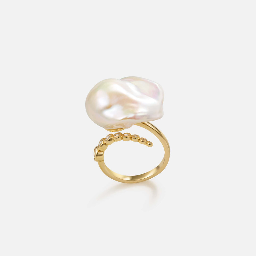 Starlit Splendor Baroque Pearl Ring Unique Shaped AmberLollipop