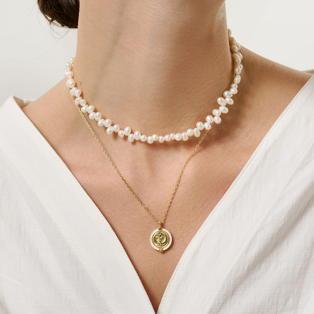 Stellar Zodiac Charm Mother of Pearl Necklace AmberLollipop