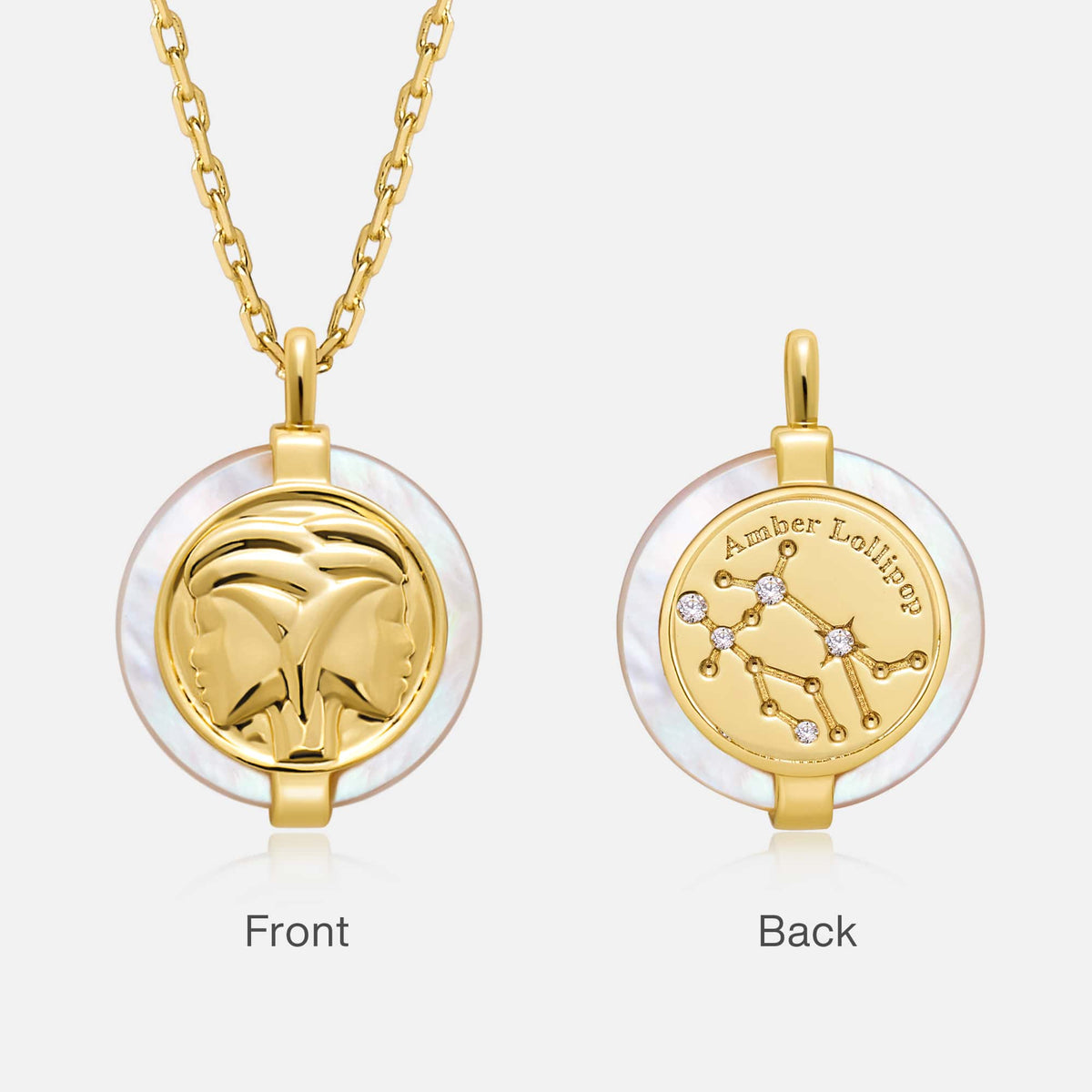 Stellar Zodiac Charm Mother of Pearl Necklace AmberLollipop
