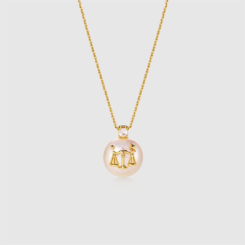 Stellar Zodiac Charm Pearl Necklace AmberLollipop