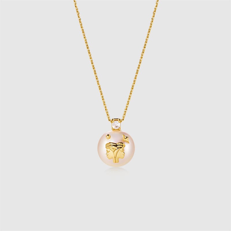 Stellar Zodiac Charm Pearl Necklace AmberLollipop