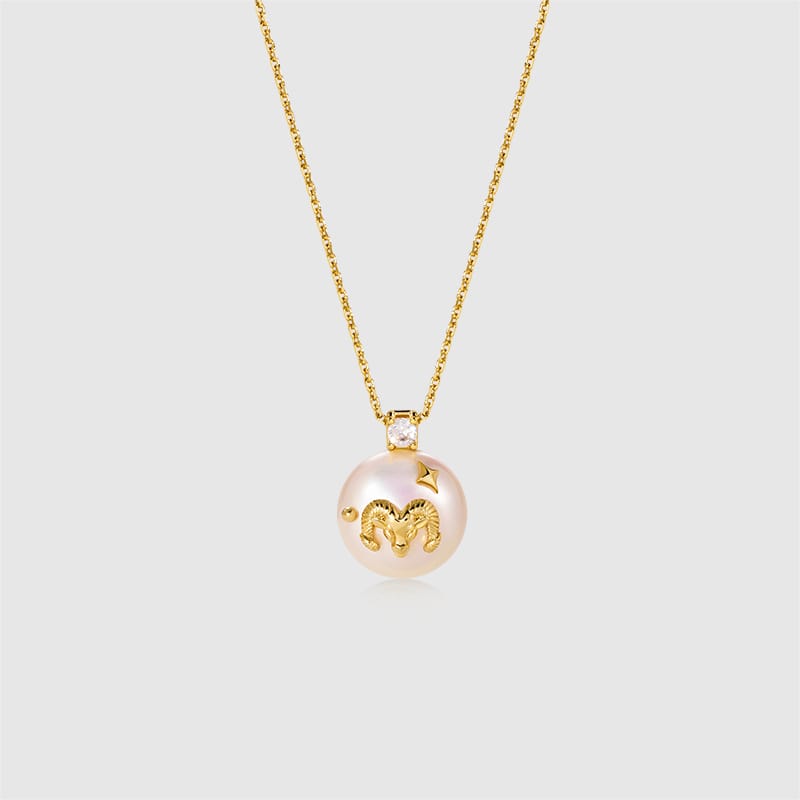 Stellar Zodiac Charm Pearl Necklace AmberLollipop