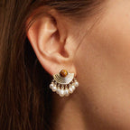 Tiger Eye Stud Earrings Drop Pearls
