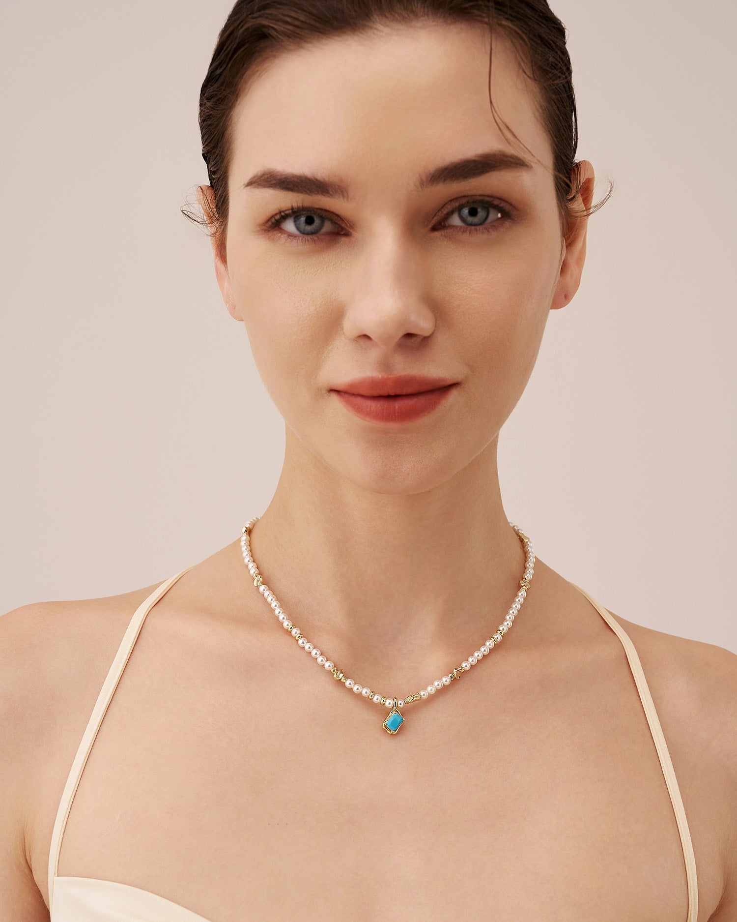 Turquoise Pearl Necklace - Amber lollipop