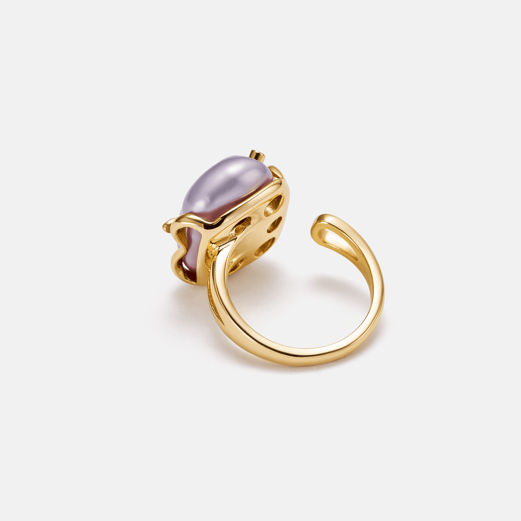 White Baroque Pearl Bee Open Ring AmberLollipop