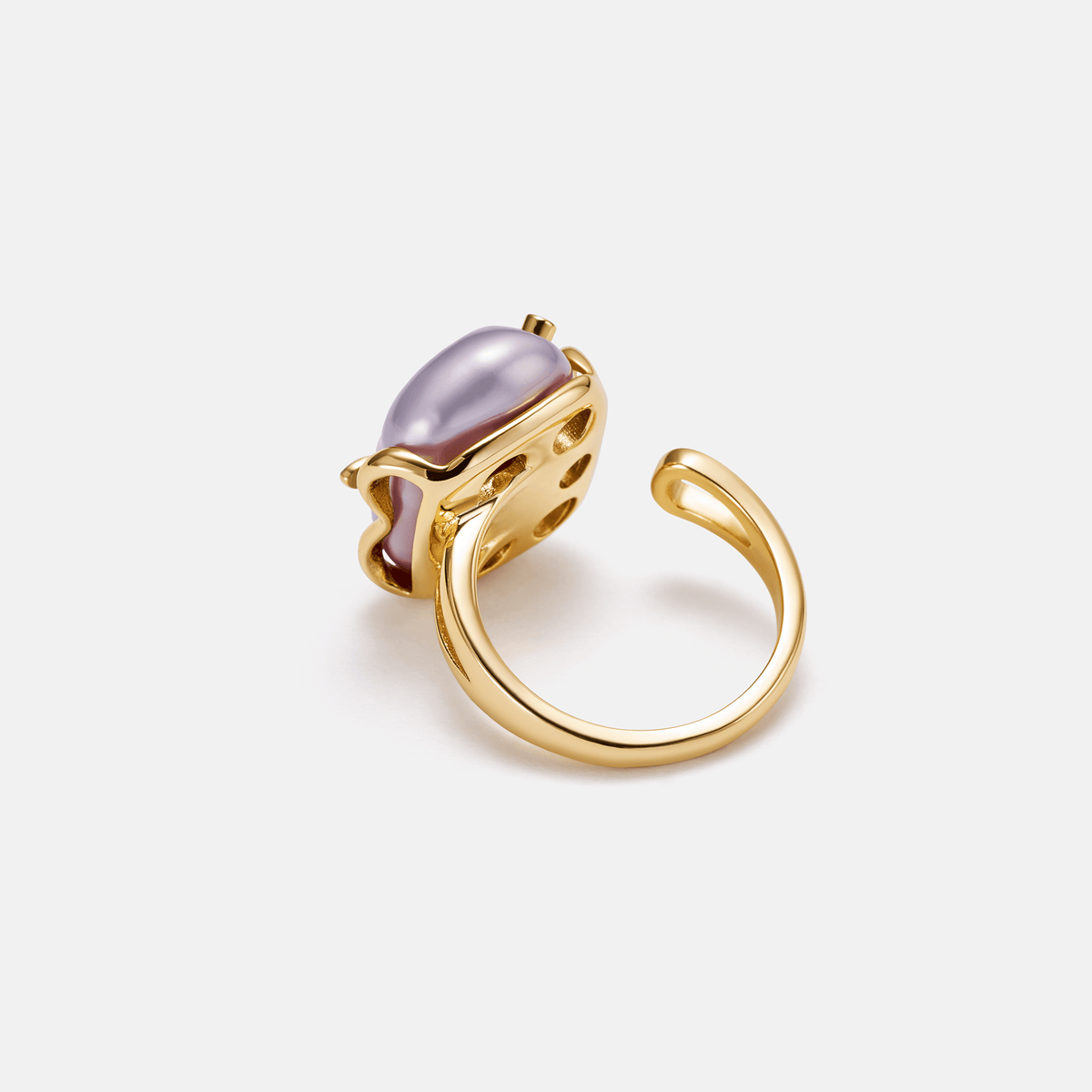 White Baroque Pearl Bee Open Ring AmberLollipop