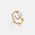 White Baroque Pearl Bee Open Ring AmberLollipop